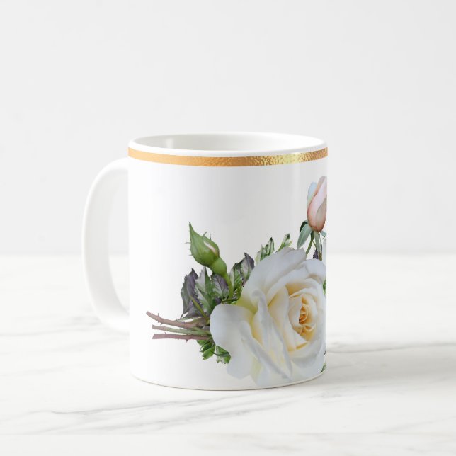 Gold Rimmed Floral Coffee Mug (Front Left)
