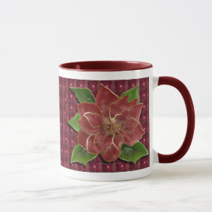 Gold Rimmed Poinsettia Drinkware Mug