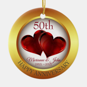 Gold Ring And Red Hearts Ceramic Tree Decoration