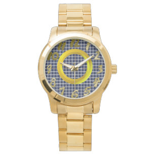 Gold Ring Geometric Blue Squares Watch