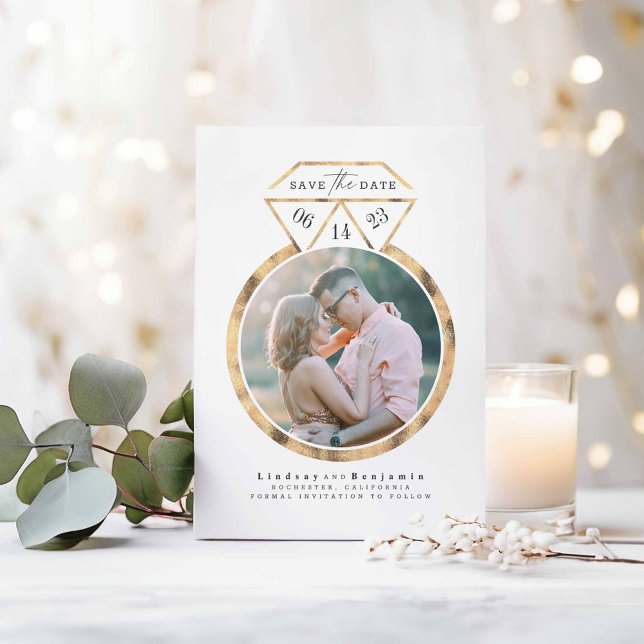 Gold Ring Modern and Elegant Save the Date Photo (Save the Date Photo Cards - Gold Ring)