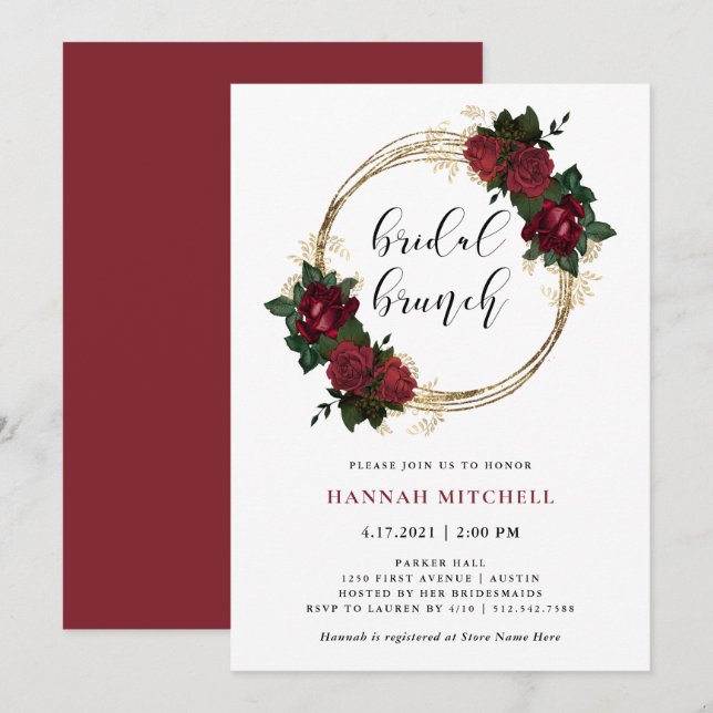 Gold Rings and Red Roses | Bridal Brunch Invitation (Front/Back)
