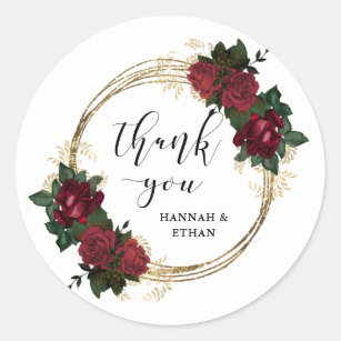 Gold Rings and Red Roses   Thank You Classic Round Sticker