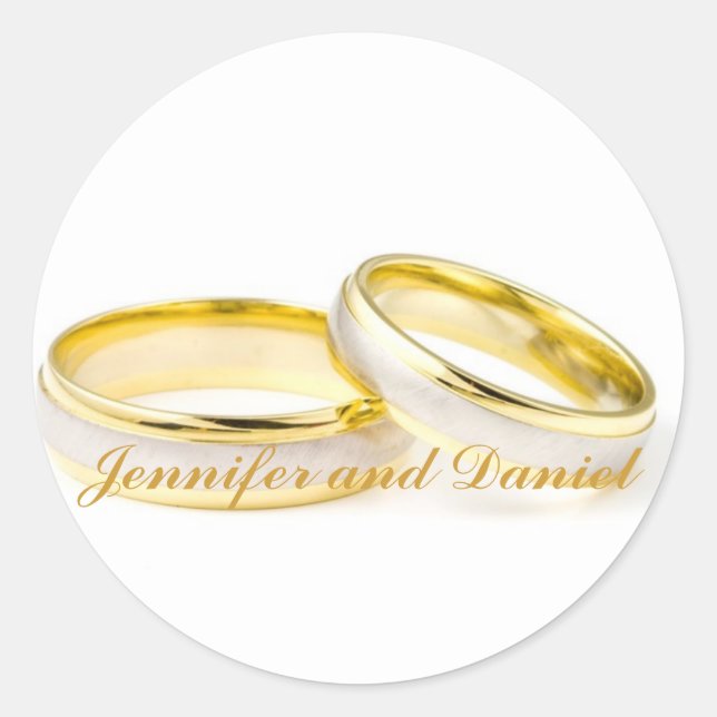 Gold Rings Bride Groom Wedding Favour Stickers (Front)