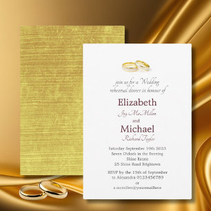 Gold Rings Elegant Wedding Rehearsal Dinner Invitation