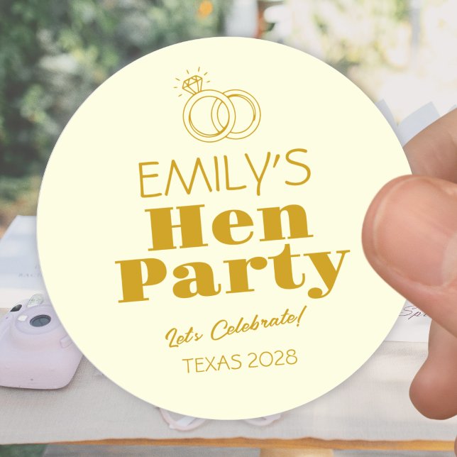 Gold Rings Hen Party Classic Round Sticker (Creator Uploaded)