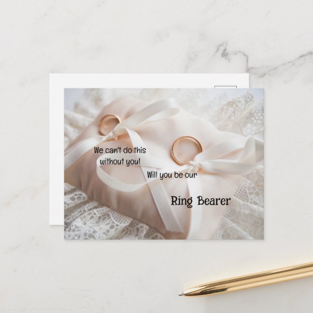 Gold Rings On A Satin Pillow Ring Bearer Announcement Postcard (Front/Back In Situ)