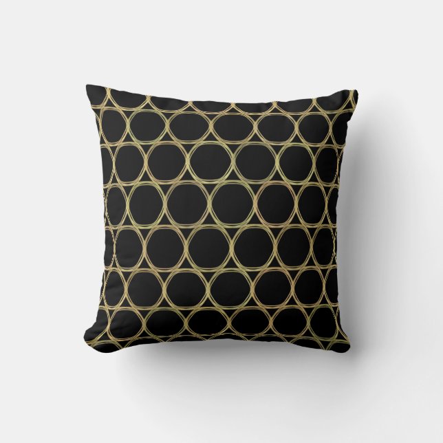 Gold Rings on Black Modern Chic Cushion (Front)