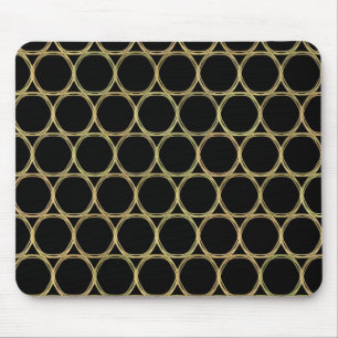Gold Rings on Black Modern Chic Mouse Mat