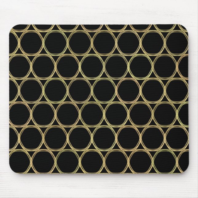 Gold Rings on Black Modern Chic Mouse Mat (Front)