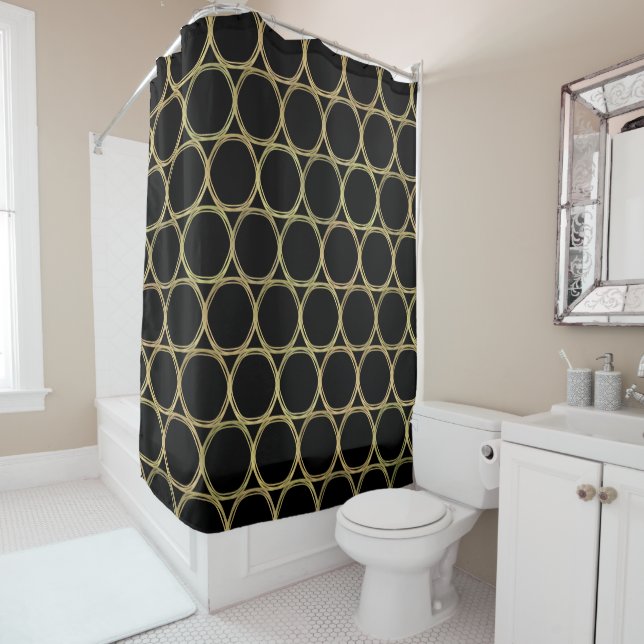 Gold Rings on Black Modern Chic Shower Curtain (In Situ)