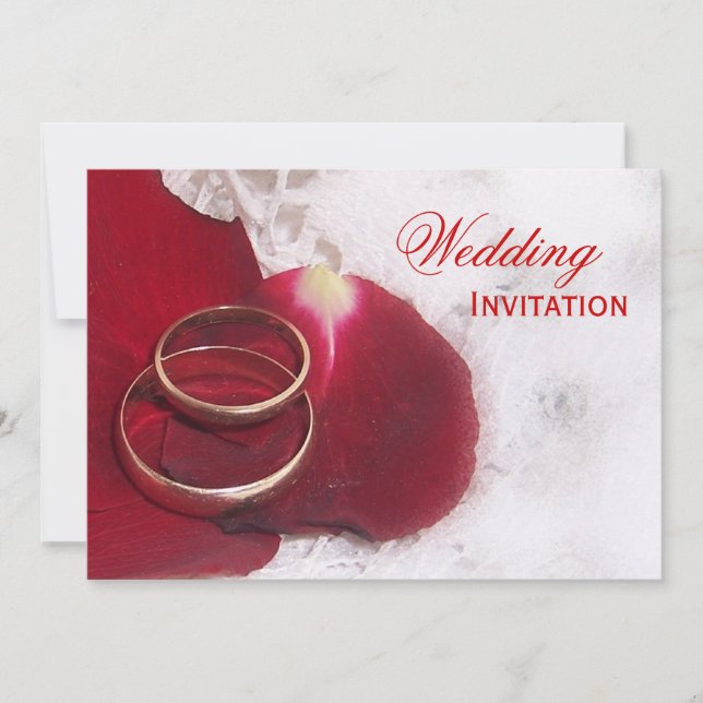 Gold Rings Rose Petals Wedding Invitation (Front)
