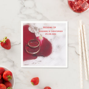 Gold Rings Rose Petals Wedding Napkin