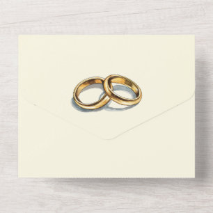 Gold rings wedding invitation and RSVP