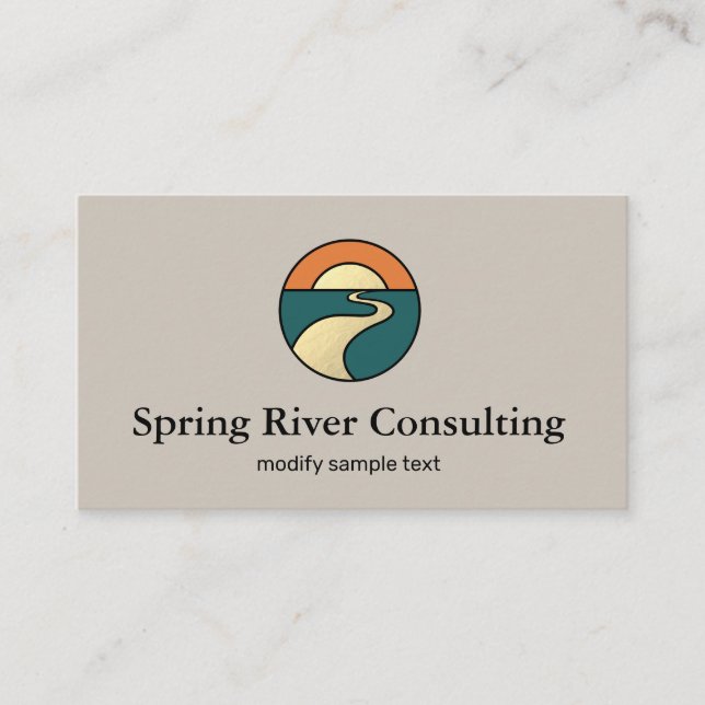 Gold River Sunset Horizon Landscape Logo Business Card (Front)