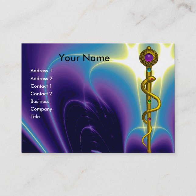 GOLD ROD ASCLEPIUS MEDICAL HEALTH CARE Purple Business Card (Front)