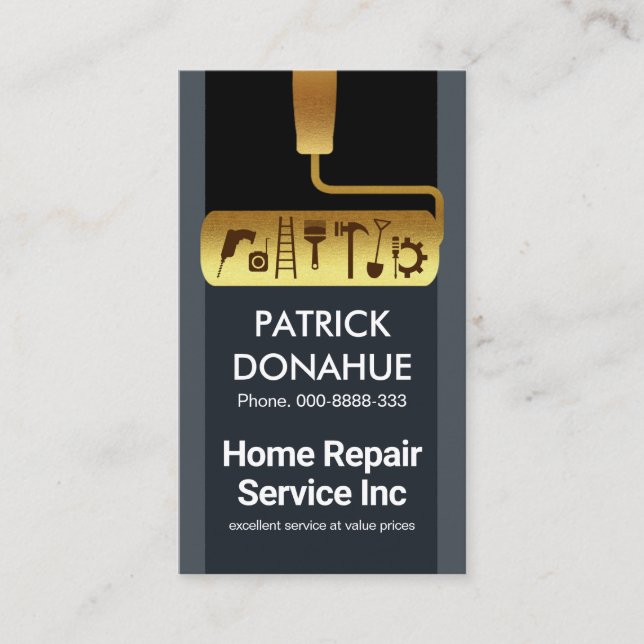 Gold Roller Brush Handyman Tools Business Card (Front)