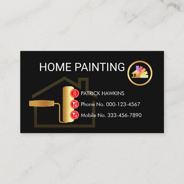 Gold Roller Brush Painting Button Icons Business Card (Front)