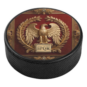 Gold Roman Imperial Eagle over Red No.4 Hockey Puck