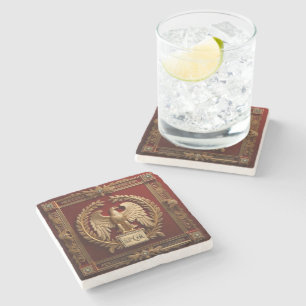 Gold Roman Imperial Eagle over Red No.4 Stone Coaster