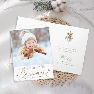 Gold Romantic Calligraphy Christmas Photo Folded Holiday Card