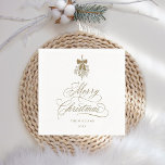 Gold Romantic Calligraphy Merry Christmas Holiday Napkin<br><div class="desc">This Christmas napkin features elegant and romantic swirly calligraphy lettering,  accented with a winter berry holly bouquet . For more advanced customisation of this design,  please click the BLUE DESIGN TOOL BUTTON. Matching items are also available.</div>