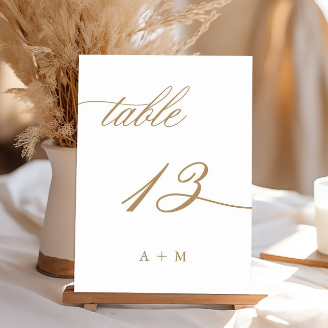 Gold Romantic Calligraphy Wedding Number 13, Table Number (Creator Uploaded)