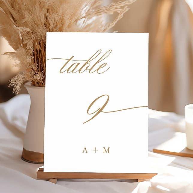 Gold Romantic Calligraphy Wedding Number 9, Table Number (Creator Uploaded)