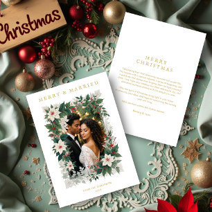 Gold Romantic Christmas Botanical Frame Photo Holiday Card