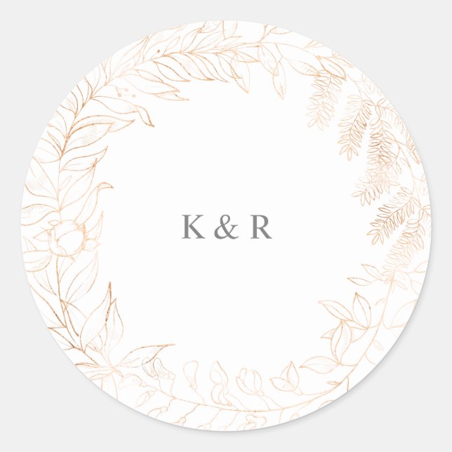gold romantic floral monogram wedding classic round sticker (Front)