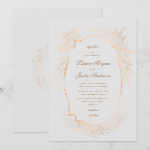 gold romantic floral traditional Wedding Invitation