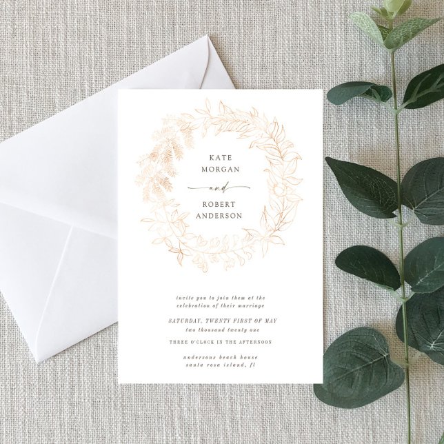 Gold Romantic Floral Wreath Wedding Invitation (Creator Uploaded)