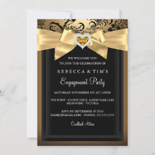 Gold Romantic Heart Engagement Party Invitation