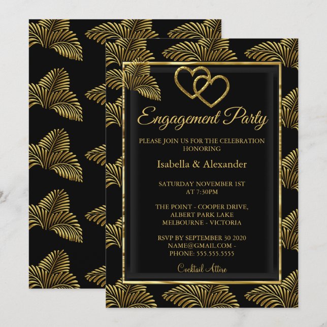 Gold Romantic Heart Engagement Party Palms Invitation (Front/Back)