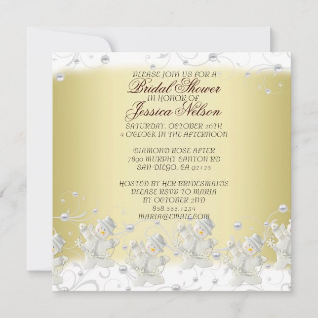 Gold Romantic Snowman Bridal Shower Invitation (Front)
