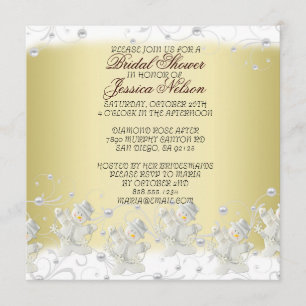 Gold Romantic Snowman Bridal Shower Invitation
