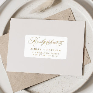 Gold Romantic Swirly Calligraphy Return Address Label