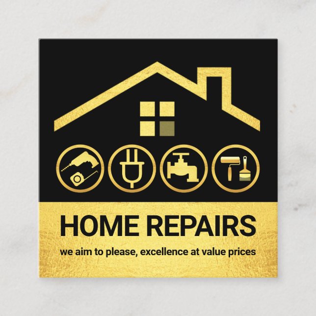 Gold Roof Frame Handyman Tools Square Business Card (Front)