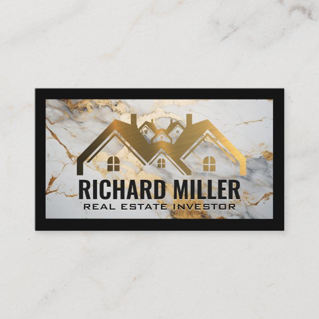 Gold Roof | House Logo | Real Estate Business Card (Front)