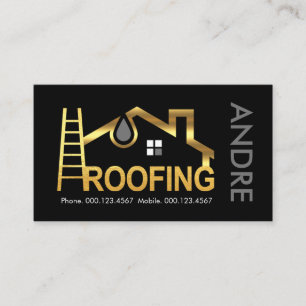 Gold Roof Leaking Roofer Repair Business Card
