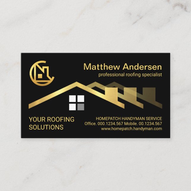Gold Roof Roofing Building Builder Business Card (Front)