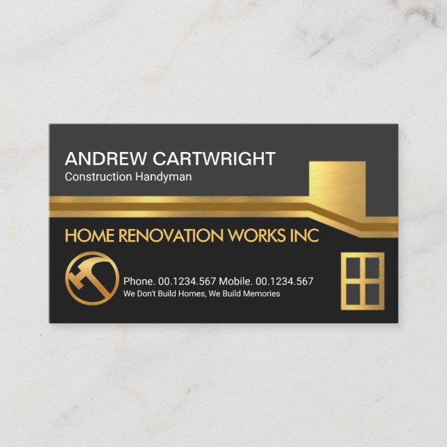 Gold Rooftop Border Frame Roofing Contractor Business Card (Front)