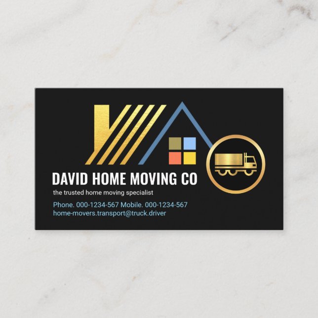 Gold Rooftop Home Moved By Truck Business Card (Front)