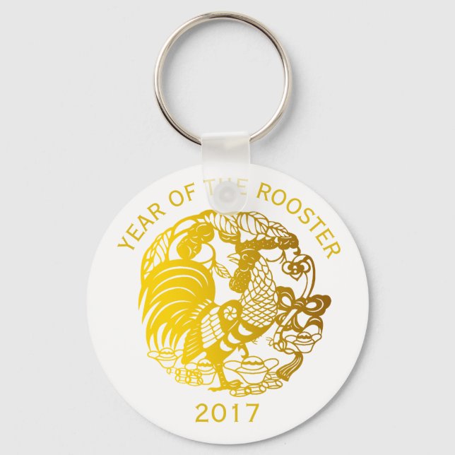 Gold Rooster Chinese custom Year Zodiac BirthD RK Key Ring (Front)