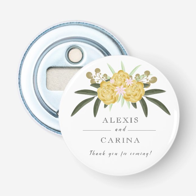 Gold Rose and Botanical Leaves Bottle Opener (Front)