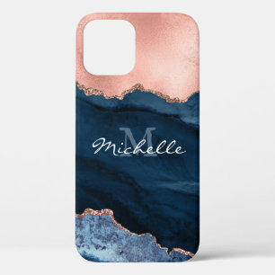 Gold Rose and Navy Blue - Agate Watercolor - Case- iPhone 12 Pro Case