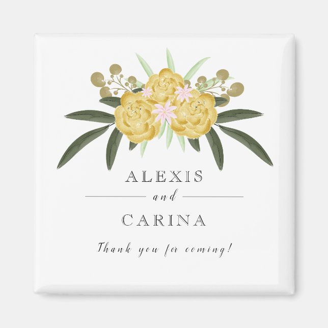 Gold Rose & Botanical Leaves Magnet (Front)