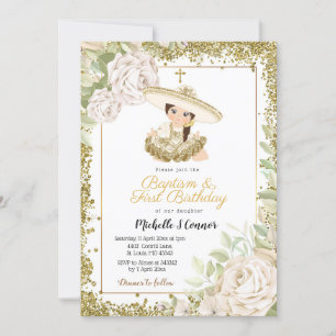 Gold Rose Charra Girl Birthday and Baptism  Invitation