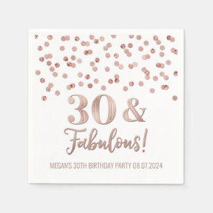 Gold Rose Confetti 30 & Fabulous  Napkin
