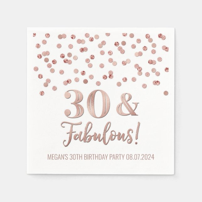 Gold Rose Confetti 30 & Fabulous  Napkin (Front)